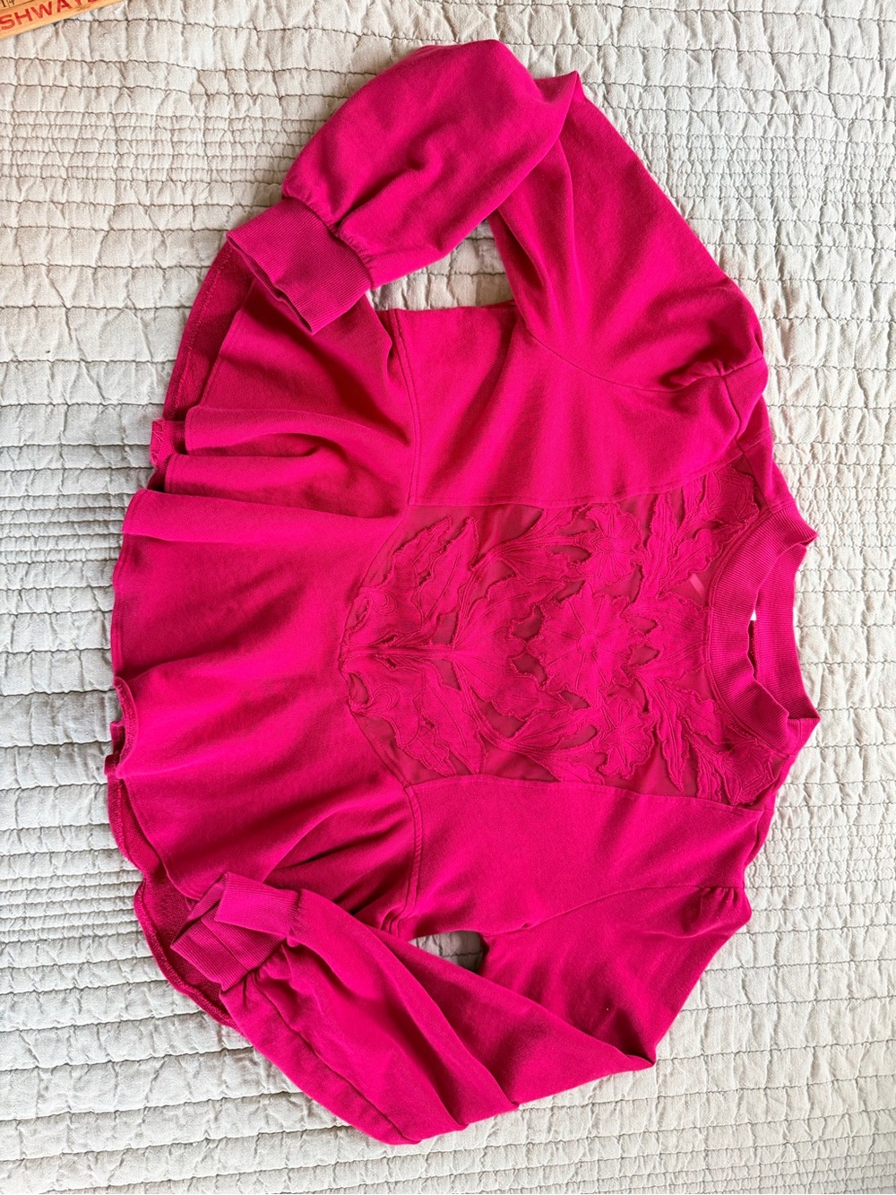 Anthropology Women's Peplum Red Sweatshirt with Lace Detail